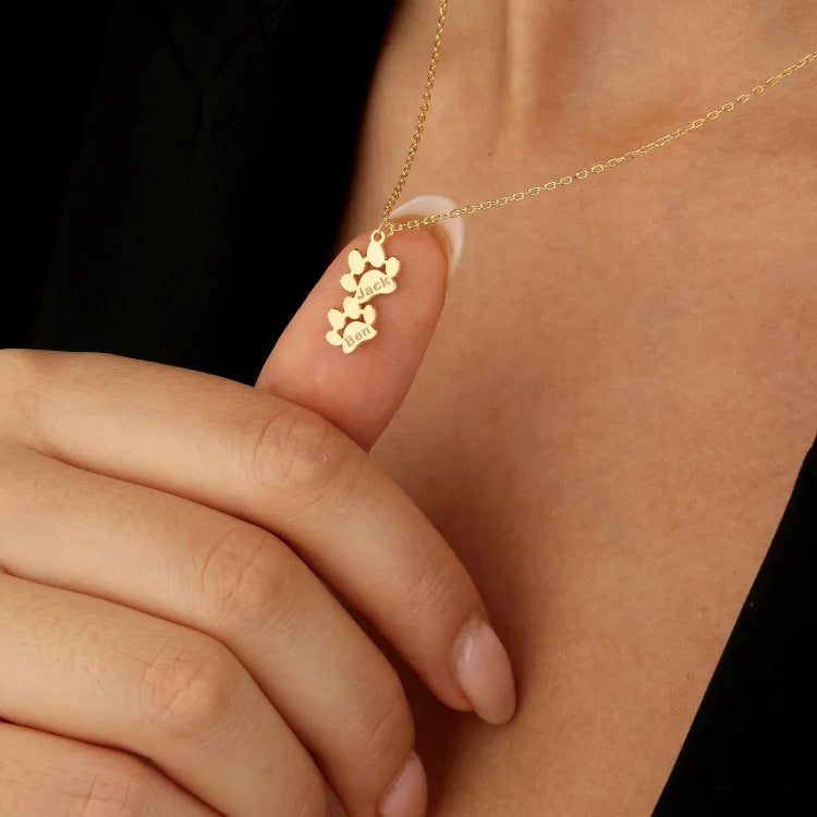 Custom Paw Print Name Necklace For Pet Lover