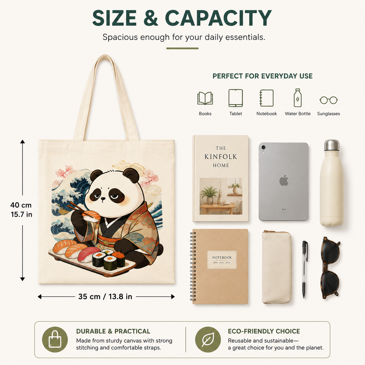 Sushi Panda Canvas Tote Bag