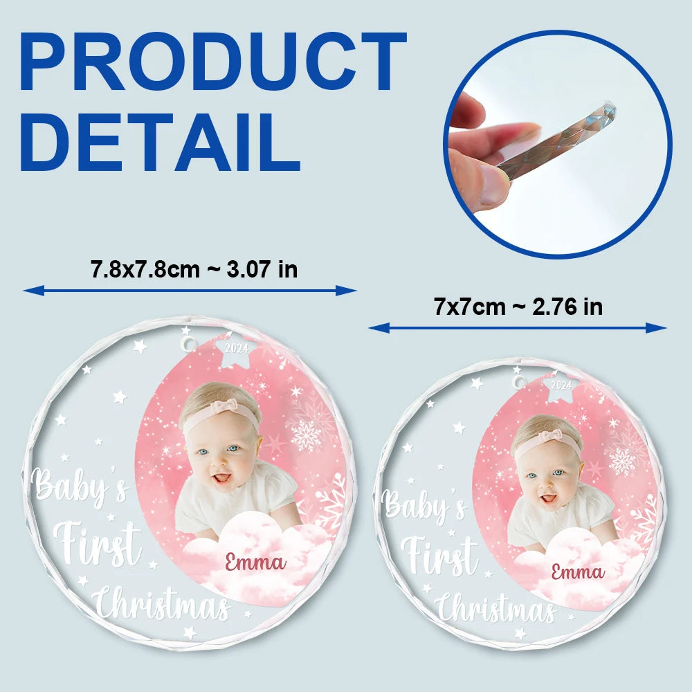 Custom Photo New Baby's First Christmas - Personalized Circle Glass Ornament