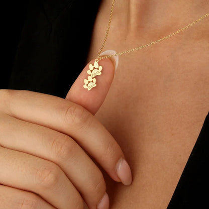 Custom Paw Print Name Necklace For Pet Lover