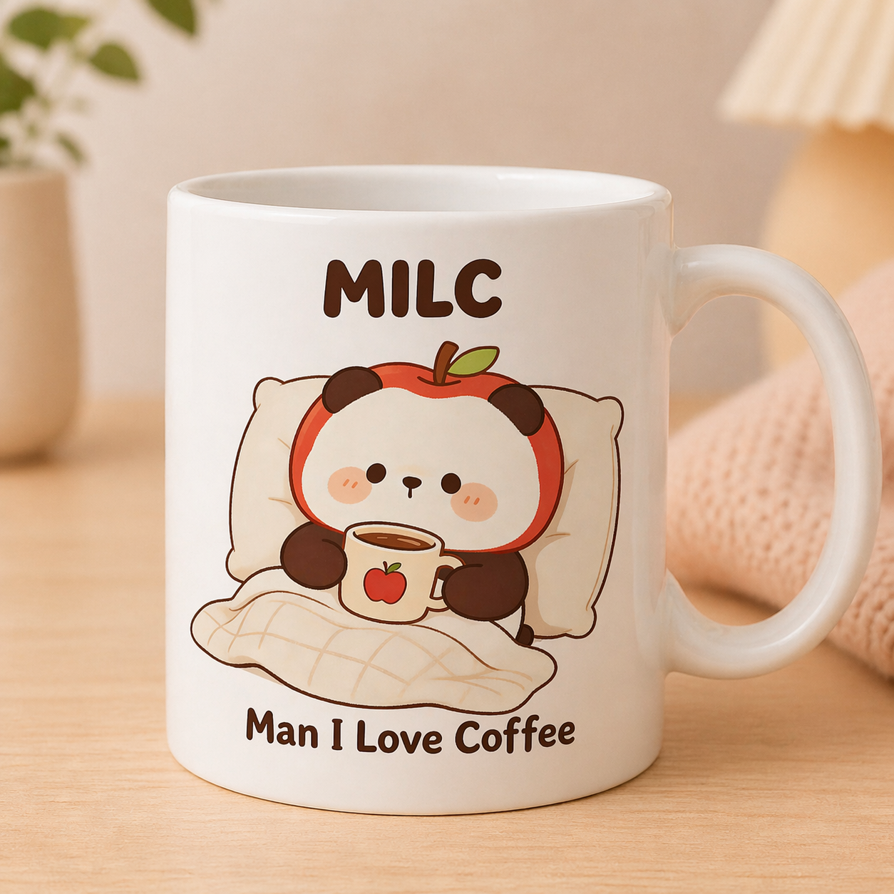 Cute Apple Panda Coffee Mug - Man I Love Coffee