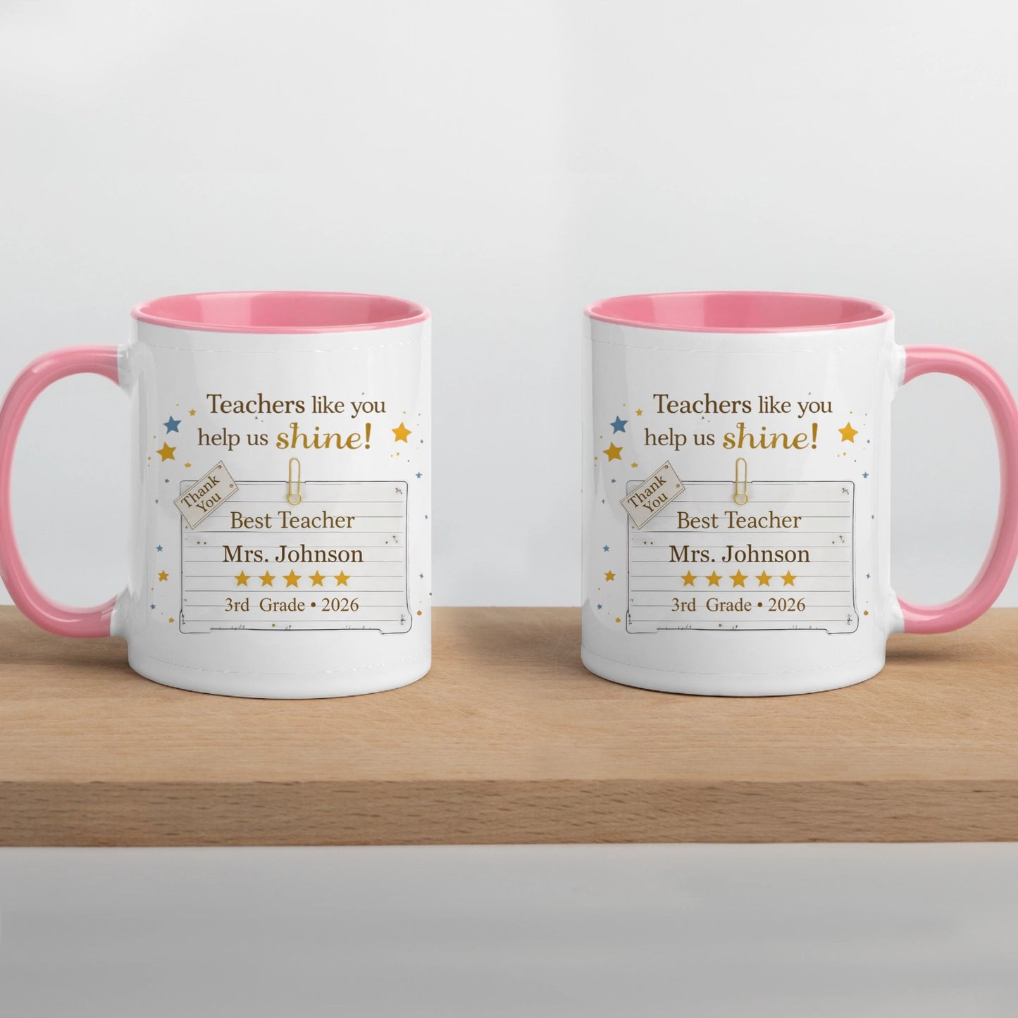 Teachers Like You Help Us Shine - Personalized Ceramic Coffee Mug - Meaningful Appreciation Gift for Teacher, Mentor, Professor - 11oz Colorful Rim & Handle Mug
