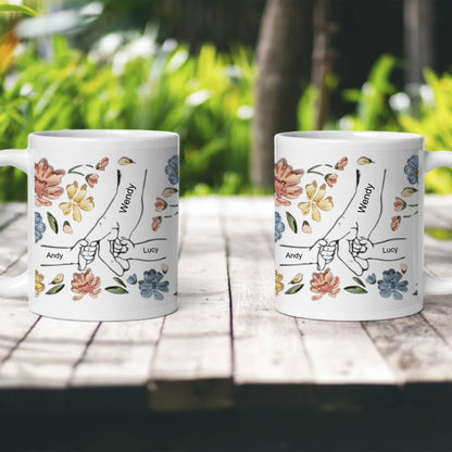 Personalized Hand In Hand Mug for Mom Grandma – Custom Edge-to-Edge Ceramic Gift