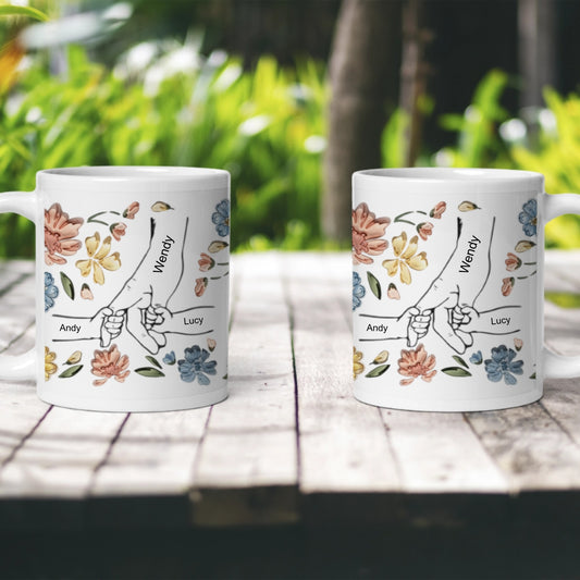 Personalized Hand In Hand Mug for Mom Grandma – Custom Edge-to-Edge Ceramic Gift
