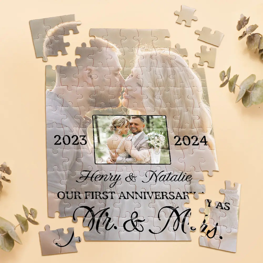 Custom Photo Our First Anniversary As Mr. & Mrs. - Personalized Jigsaw Puzzle