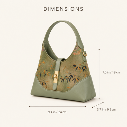 Green Bamboo Silk & Leather Shoulder Bag