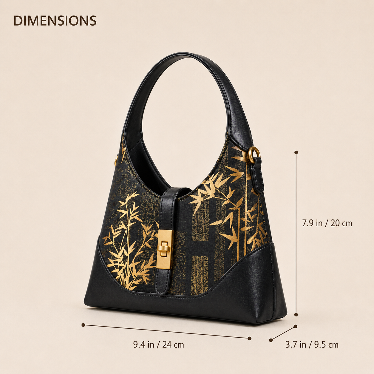 Gold Bamboo Silk & Leather Shoulder Bag