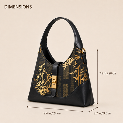 Gold Bamboo Silk & Leather Shoulder Bag