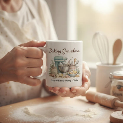 Baking Grandma - Personalized Baking Mug for Grandma, Custom Name Gift from Grandkids