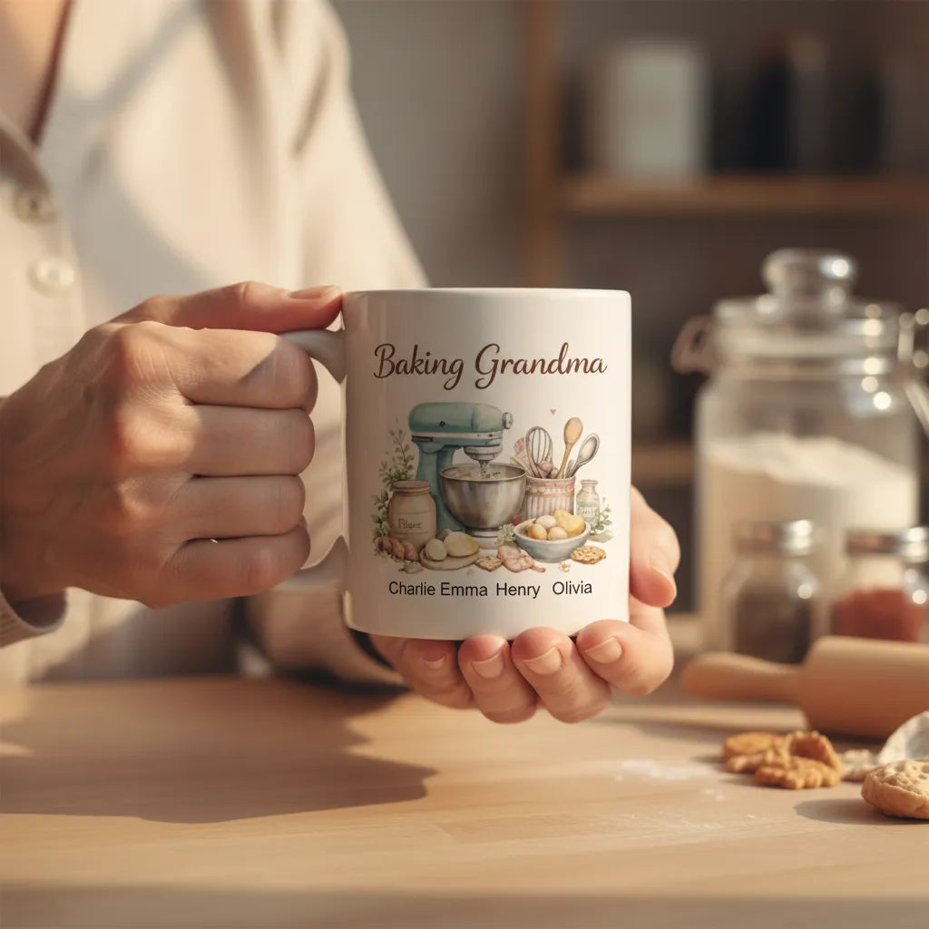 Baking Grandma - Personalized Baking Mug for Grandma, Custom Name Gift from Grandkids