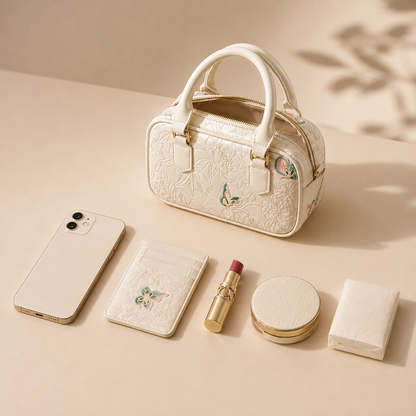 Ivory Butterfly Silk Brocade Mini Bag