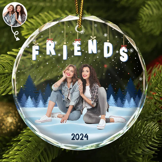 Custom Photo Family Friends Besties Sisters Sitting Together - Personalized Circle Glass Ornament