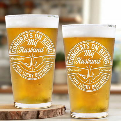 Congrats On Being My Brother You Lucky Man - Personalized Beer Glass