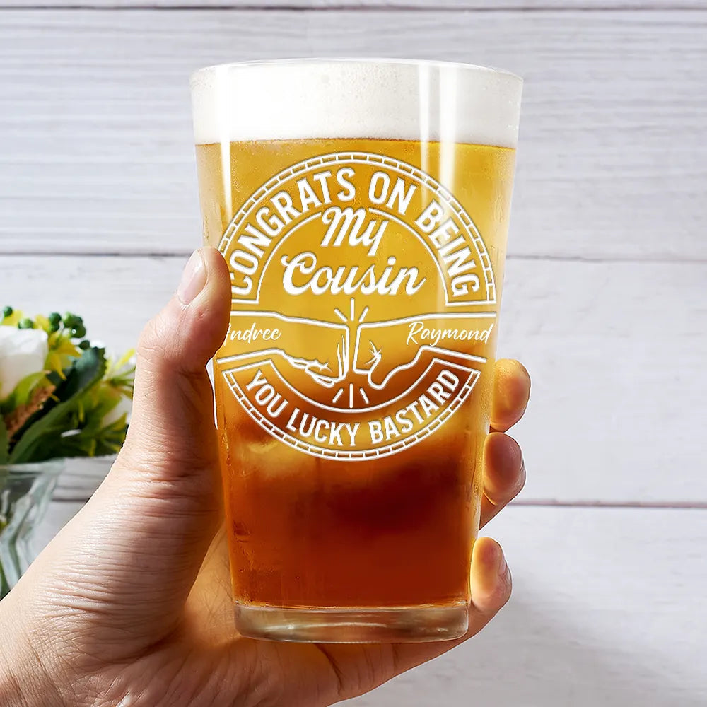 Congrats On Being My Brother You Lucky Man - Personalized Beer Glass