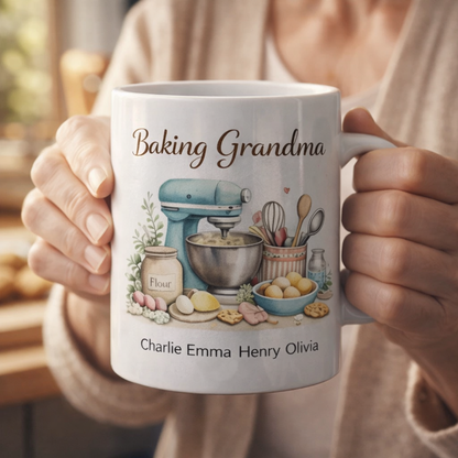 Baking Grandma - Personalized Baking Mug for Grandma, Custom Name Gift from Grandkids
