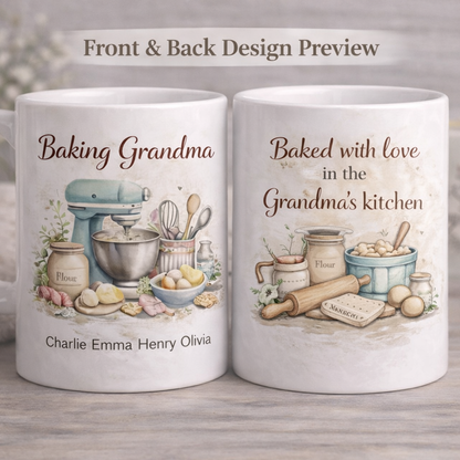 Baking Grandma - Personalized Baking Mug for Grandma, Custom Name Gift from Grandkids
