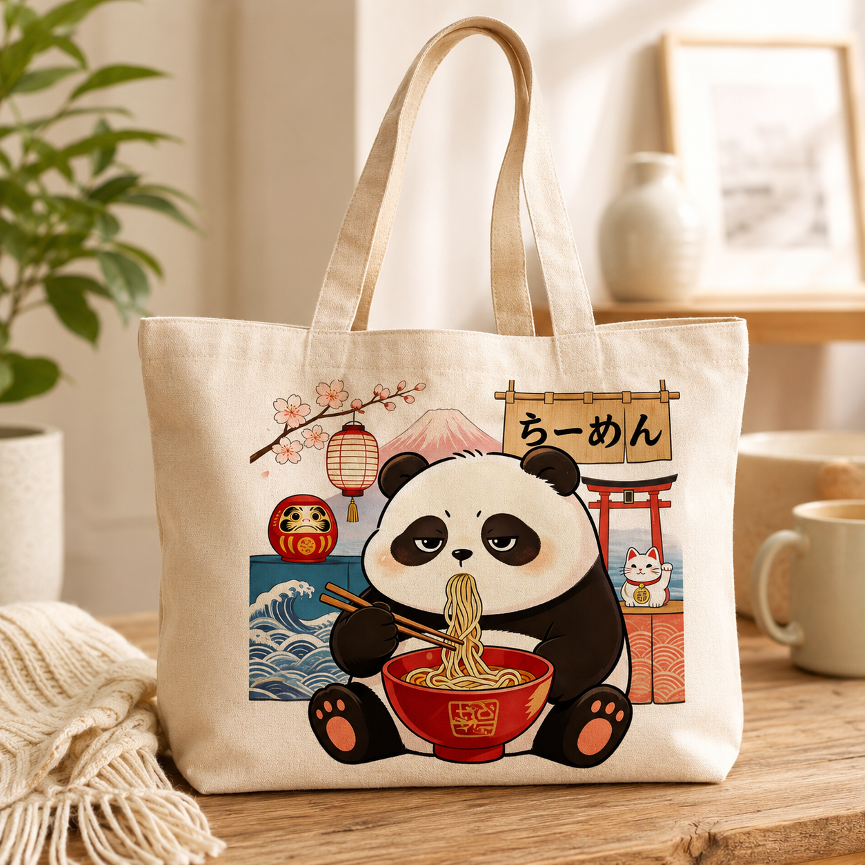 Ramen Panda Canvas Tote Bag