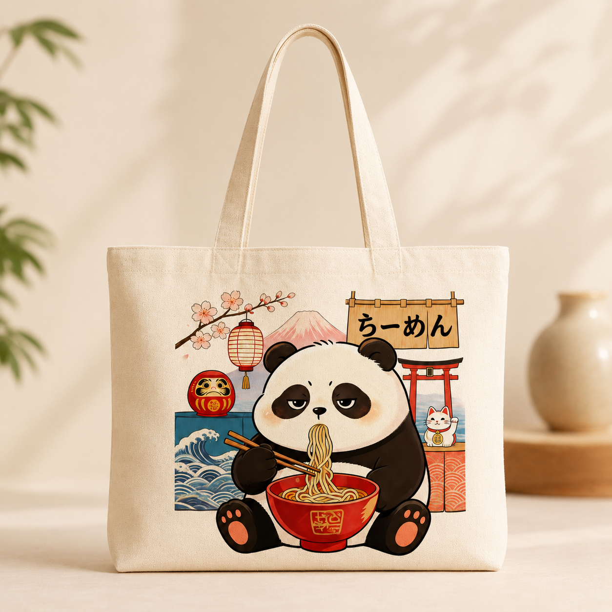 Ramen Panda Canvas Tote Bag
