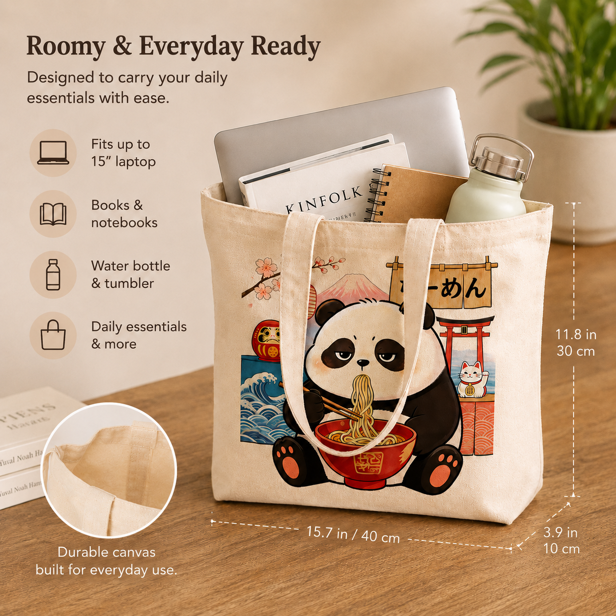 Ramen Panda Canvas Tote Bag