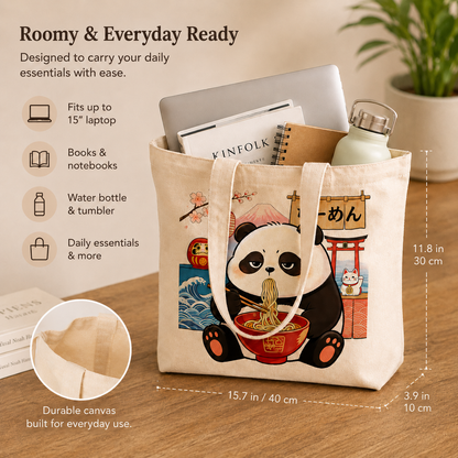 Ramen Panda Canvas Tote Bag