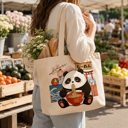 Ramen Panda Canvas Tote Bag