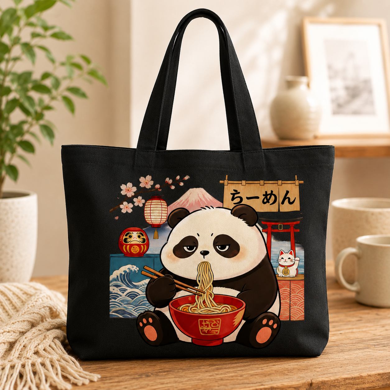 Ramen Panda Canvas Tote Bag