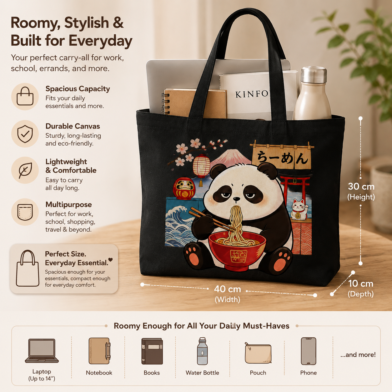Ramen Panda Canvas Tote Bag
