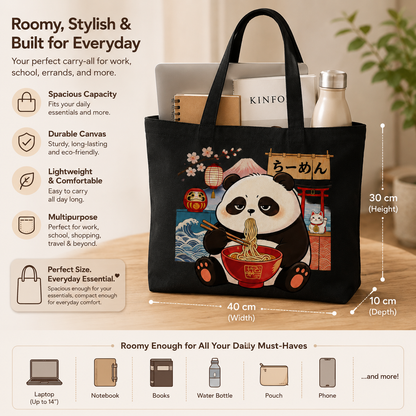 Ramen Panda Canvas Tote Bag