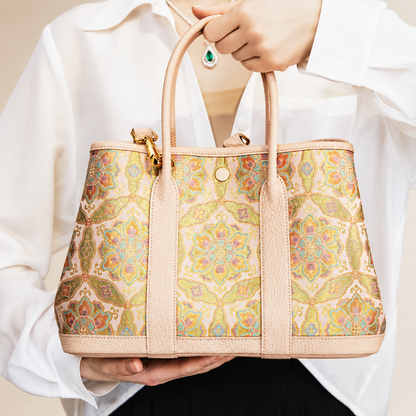 Golden Palace Silk Brocade & Leather Tote Bag
