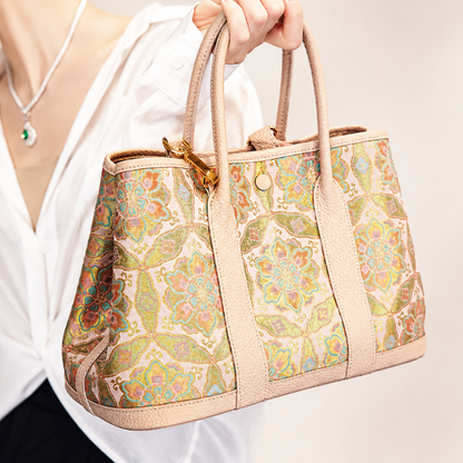 Golden Palace Silk Brocade & Leather Tote Bag