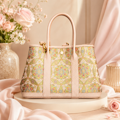 Golden Palace Silk Brocade & Leather Tote Bag