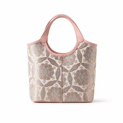 Silk Brocade & Leather Handbag - Blush Pink