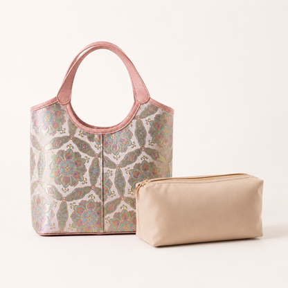 Silk Brocade & Leather Handbag - Blush Pink