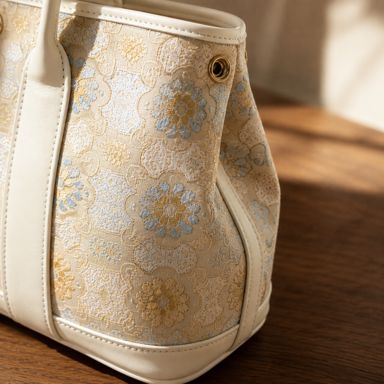 Ivory Bloom Silk Brocade Leather Bag