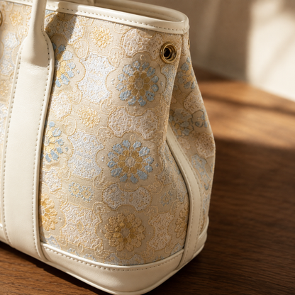 Ivory Bloom Silk Brocade Leather Bag