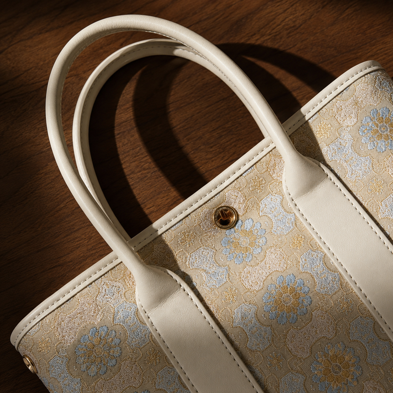 Ivory Bloom Silk Brocade Leather Bag