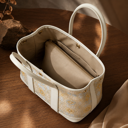 Ivory Bloom Silk Brocade Leather Bag