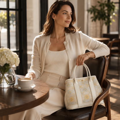 Ivory Bloom Silk Brocade Leather Bag