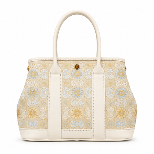 Ivory Bloom Silk Brocade Leather Bag