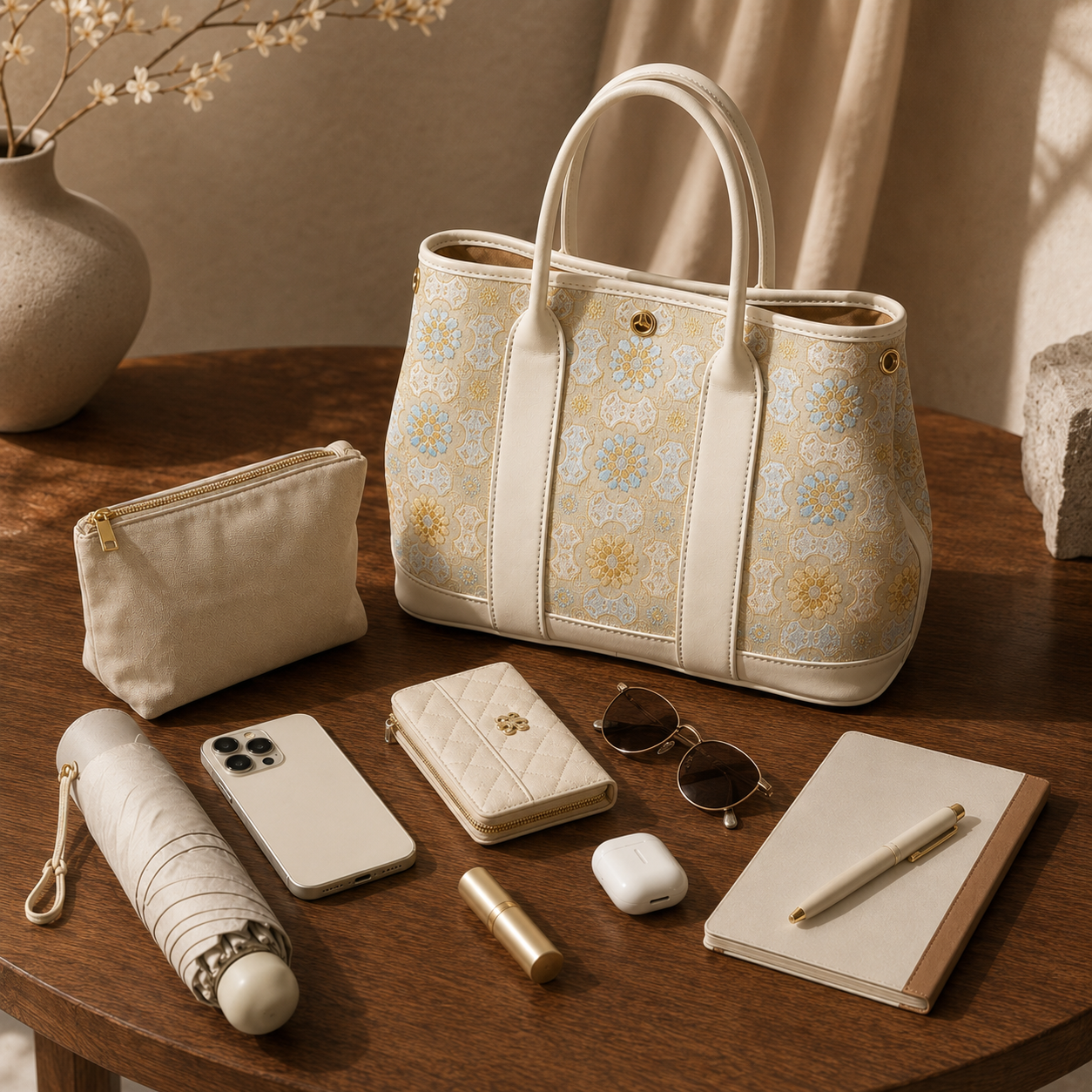 Ivory Bloom Silk Brocade Leather Bag