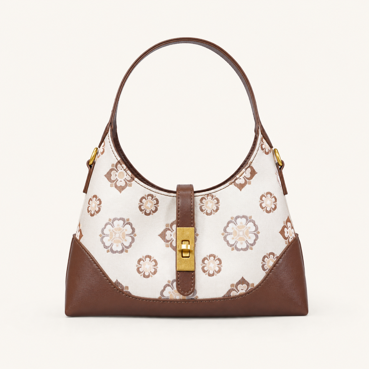 Ivory Floral Song Brocade & Leather Shoulder Bag