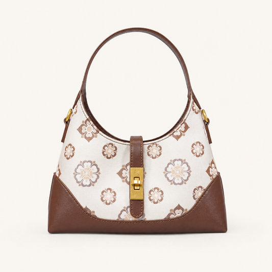 Floral Silk & Leather Shoulder Bag