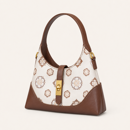 Ivory Floral Song Brocade & Leather Shoulder Bag