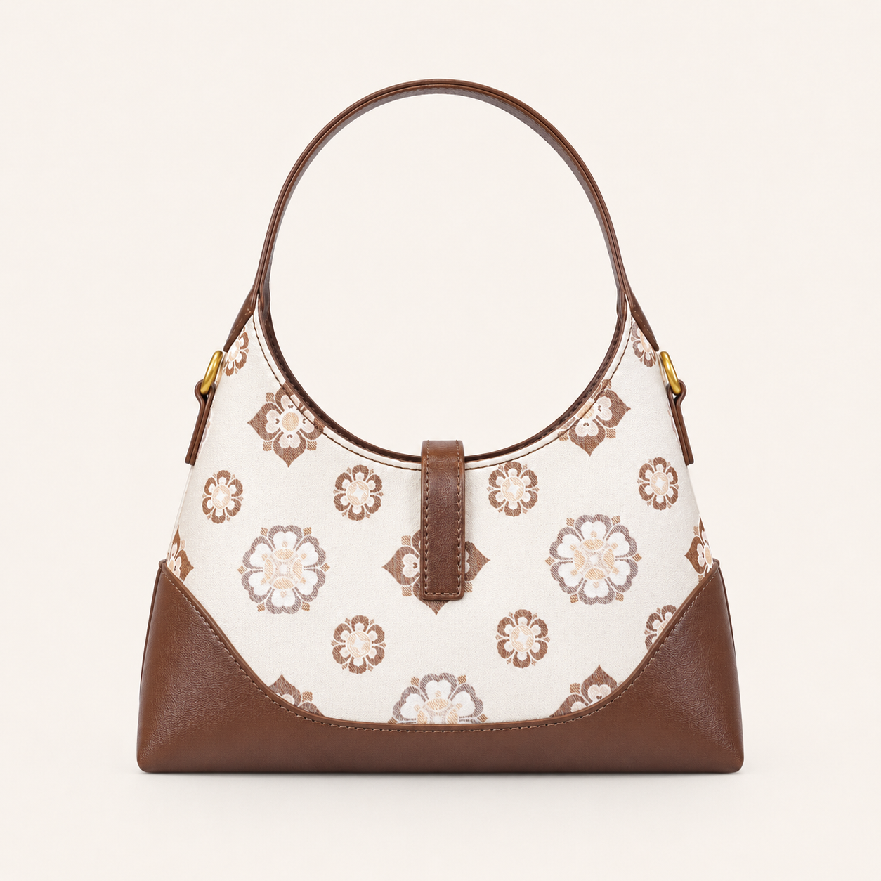 Ivory Floral Song Brocade & Leather Shoulder Bag