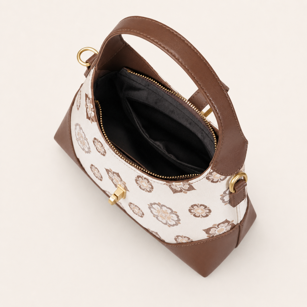 Ivory Floral Song Brocade & Leather Shoulder Bag