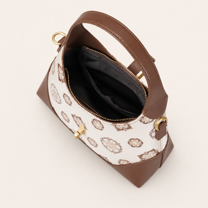 Ivory Floral Song Brocade & Leather Shoulder Bag