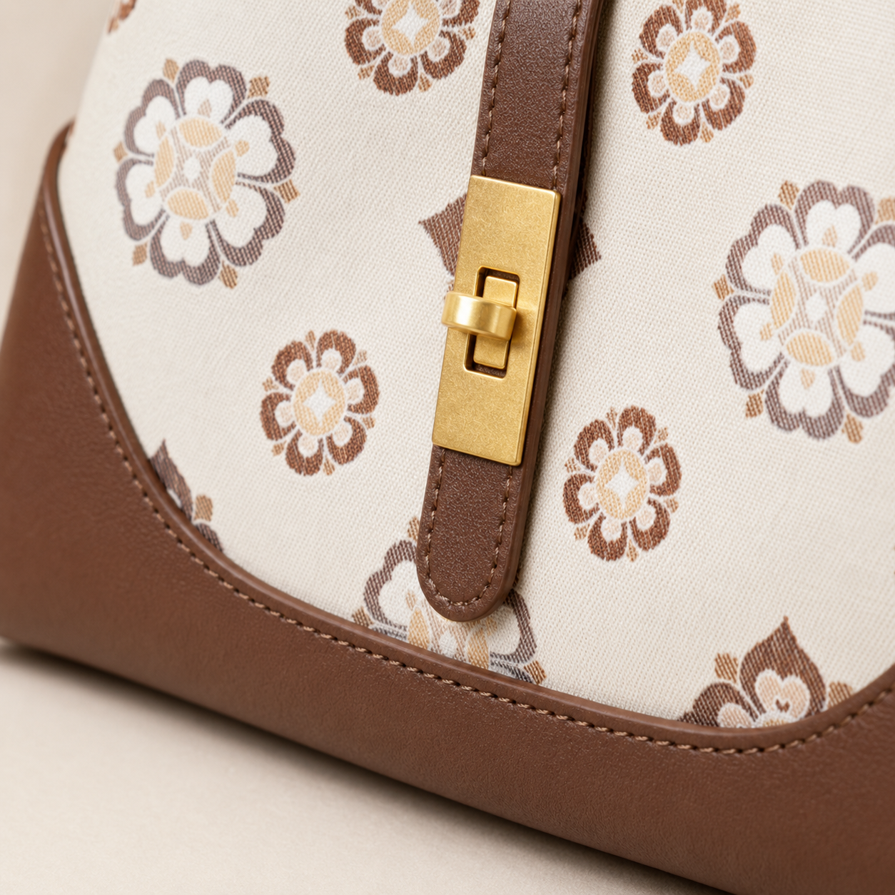 Ivory Floral Song Brocade & Leather Shoulder Bag