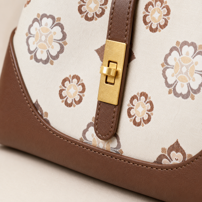 Ivory Floral Song Brocade & Leather Shoulder Bag
