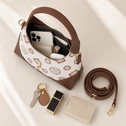 Ivory Floral Song Brocade & Leather Shoulder Bag
