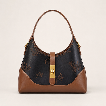Black Shang Yun Silk & Leather Shoulder Bag
